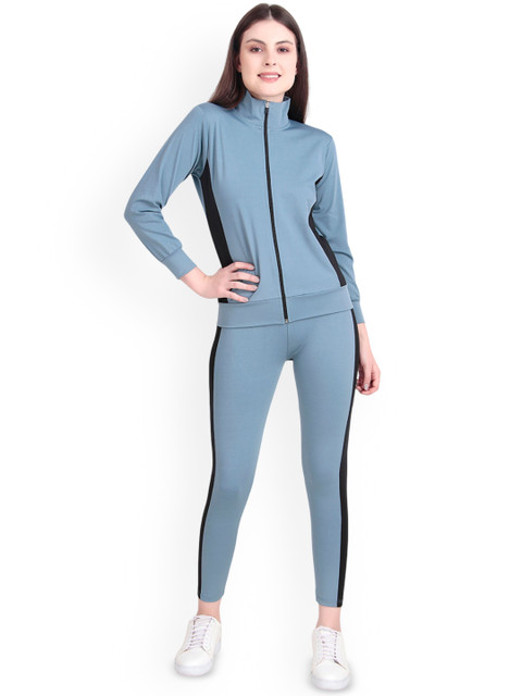 BENZOS Women Mock Collar Zipper Jacket with Tights Tracksuit