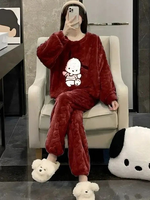 Stem Rope Women Maroon Wool Blend Printed Night suits