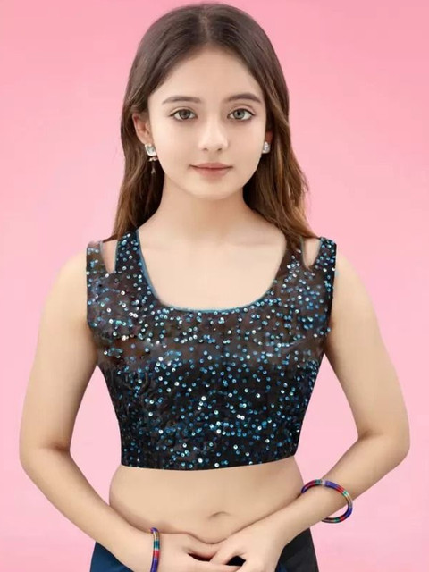 fashion field Solid Sequinned Ruffle Saree - Image 3