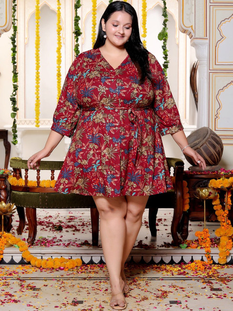 KALINI Floral Print Cotton Fit & Flare Dress