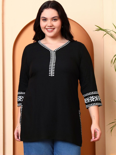 YASH GALLERY Plus Size Embroidered Straight Kurti