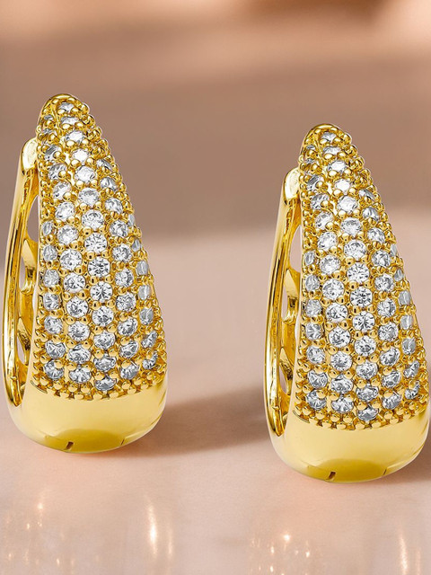 Rubans 18K Gold-Plated Cubic Zirconia Studded Circular Shaped Hoop Earrings