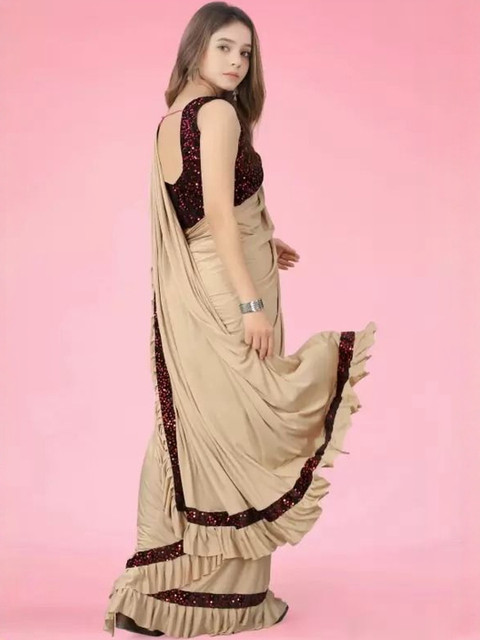 fashion field Sequinned Saree With Blouse Piece - Image 2