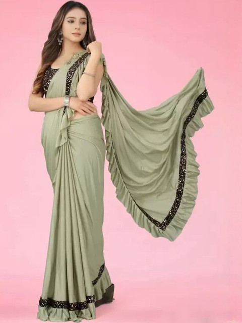 fashion field Solid Sequinned Saree - Image 2