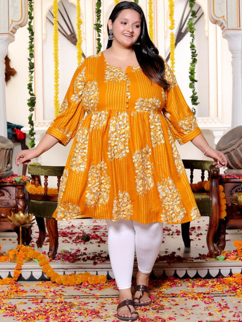 KALINI Women Floral Print Cotton Fit & Flare Plus Size Dress