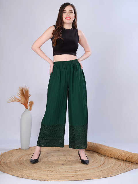 Vivika Women Paisley Embroidered Wide Leg Chikankari Palazzos