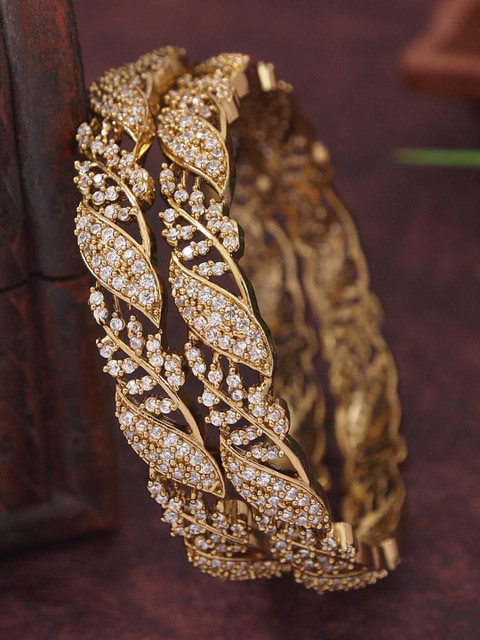 SGA FASHION Set of 2 Victorian-Plated American Diamond Studded Bangles