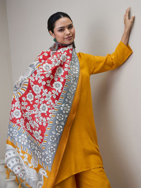 InWeave Floral Printed Tasselled Kalamkari Dupatta - Image 6
