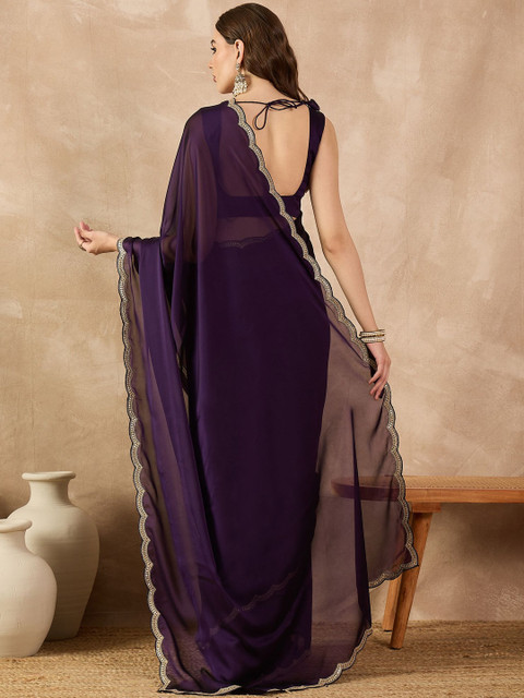 all about you Women Sequinned Saree with Embellished Border & a Blouse piece - Image 2