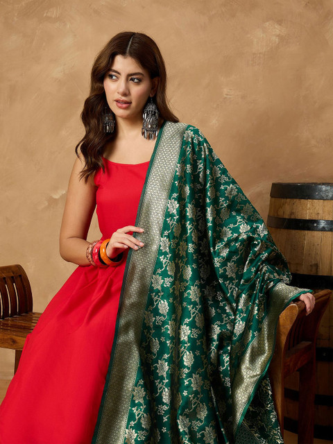 InWeave Floral Woven Design Banarasi Dupatta With Zari Border - Image 5