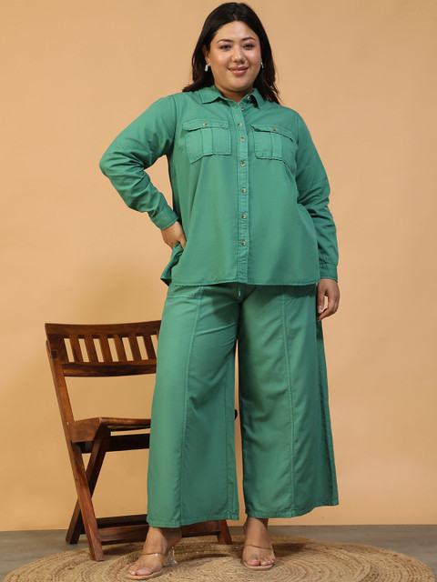 Oxolloxo Plus Size Long Sleeves Pure Cotton Shirt & Trouser