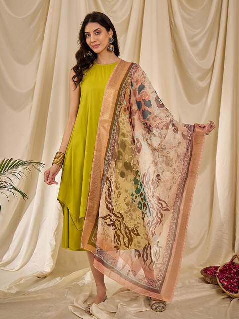 InWeave Abstract Printed Dupatta With Zari Border