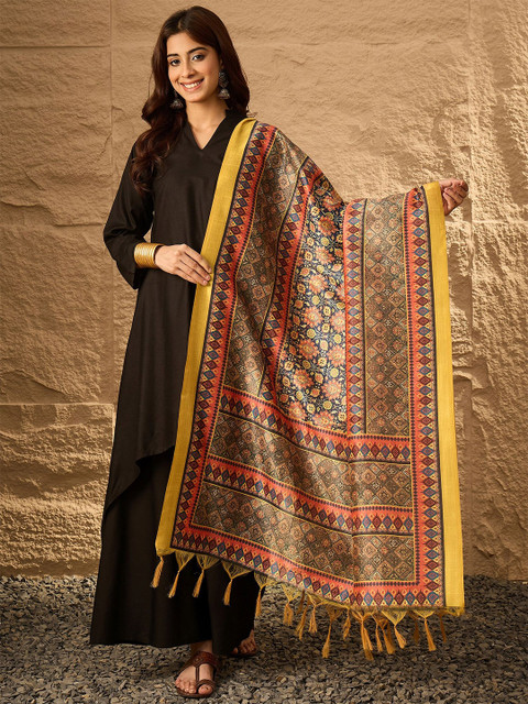 InWeave Ethnic Motifs Printed Tasselled Dupatta