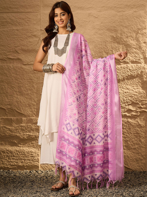 InWeave Geometric Printed Tasselled Cotton Dupatta