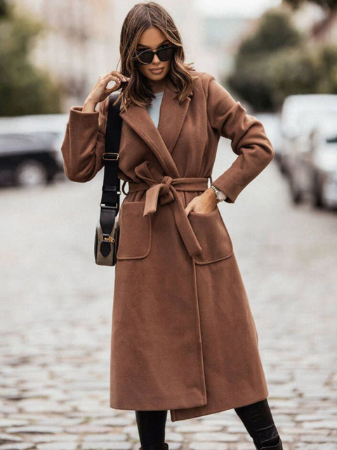 HERE&NOW Women Notch Lapel Calf Length Overcoat