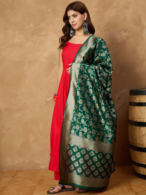 InWeave Floral Woven Design Banarasi Dupatta With Zari Border - Image 3