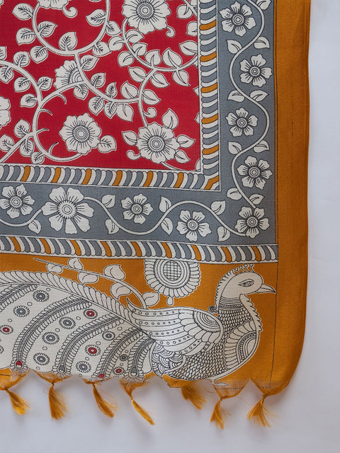 InWeave Floral Printed Tasselled Kalamkari Dupatta - Image 2