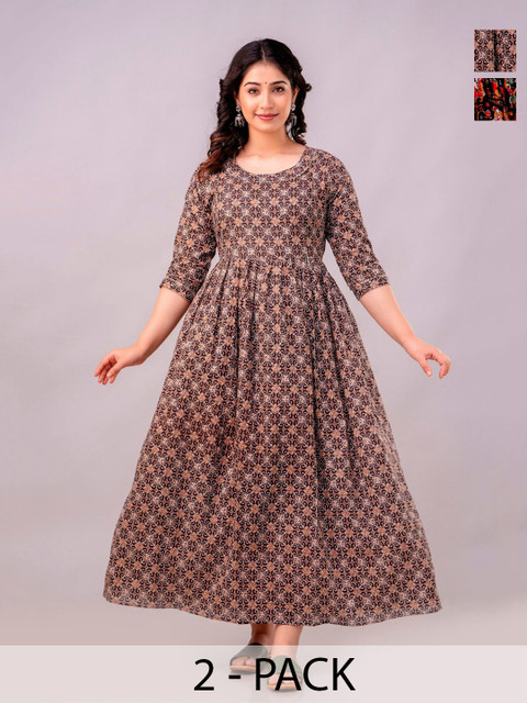 Pakiza Enterprises Women Pack Of 2 Ethnic Motifs Print Maternity A-Line Midi Dress