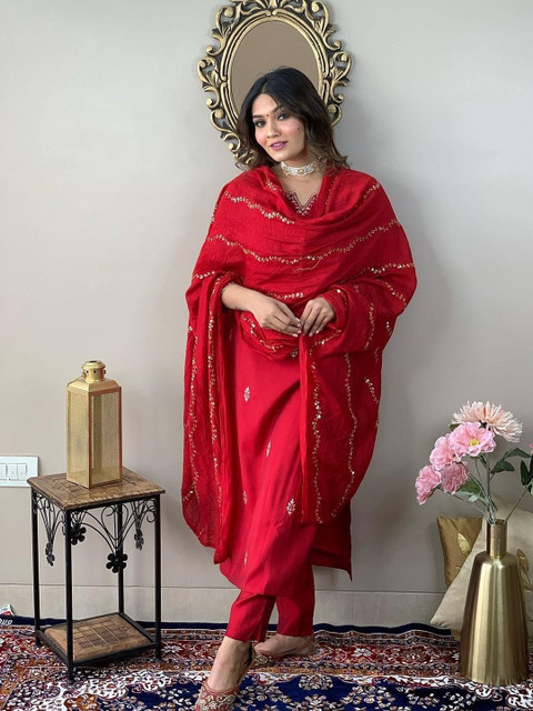 Lookmark Women Ethnic Motifs Embroidered Kurta with Patiala & Dupatta