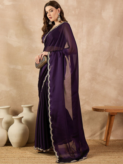 all about you Women Sequinned Saree with Embellished Border & a Blouse piece - Image 3