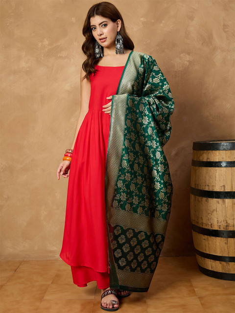 InWeave Floral Woven Design Banarasi Dupatta With Zari Border