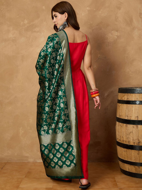 InWeave Floral Woven Design Banarasi Dupatta With Zari Border - Image 4