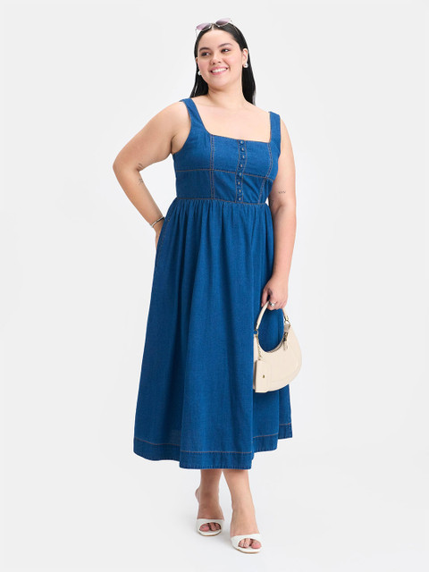 Virgio Women Cotton Shoulder Straps Midi Solid Sleeveless Plus Size Dresses