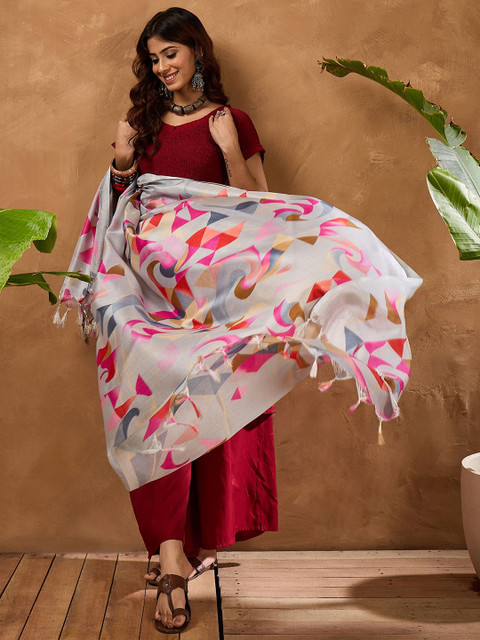 InWeave Abstract Printed Tasselled Dupatta - Image 5