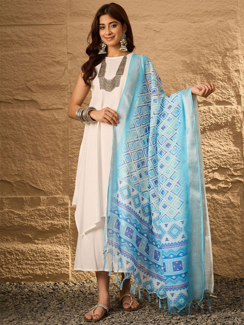 InWeave Geometric Printed Tasselled Cotton Dupatta