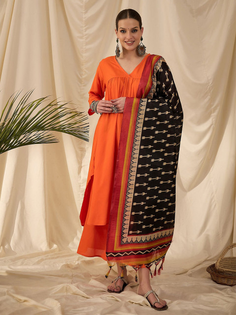 InWeave Floral Printed Tasselled Ikkat Dupatta