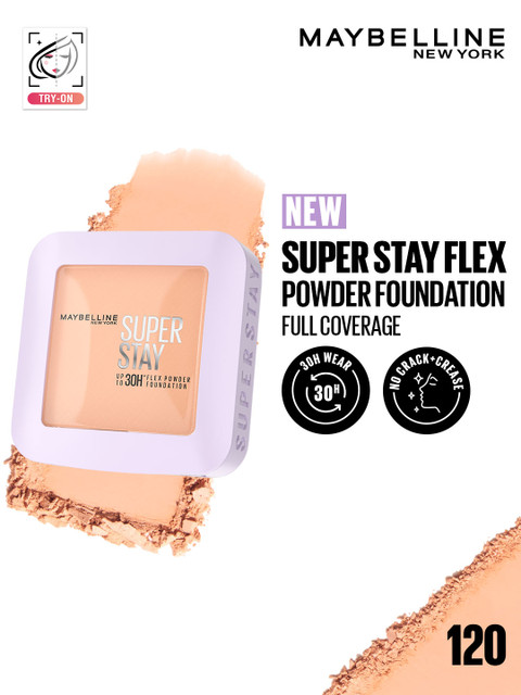 Maybelline New York Super Stay Flex 30H Wear Powder Foundation Compact for Oily Skin - 120
