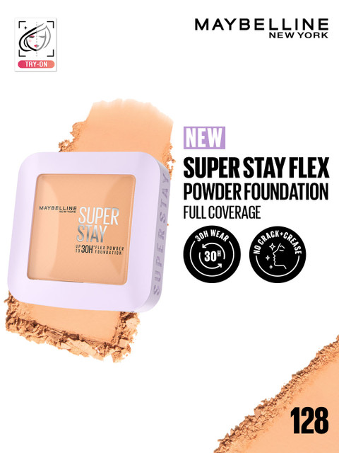 Maybelline New York Super Stay Flex 30H Wear Powder Foundation Compact for Oily Skin - 128