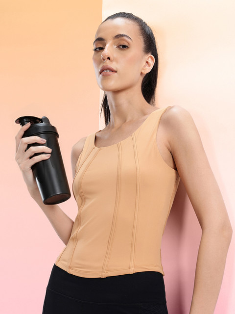 HRX by Hrithik Roshan Scoop Neck Panelled Rapid-Dry Slim Fit Crop Training Tank T-shirt