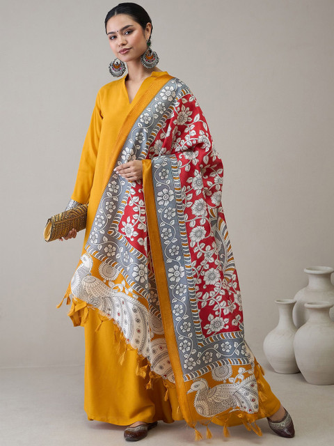 InWeave Floral Printed Tasselled Kalamkari Dupatta - Image 5