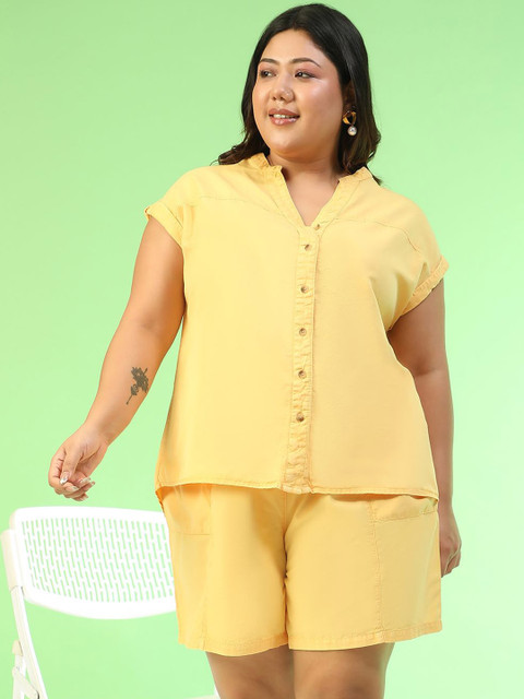 Oxolloxo Plus Size Short Sleeves Pure Cotton Shirt & Shorts