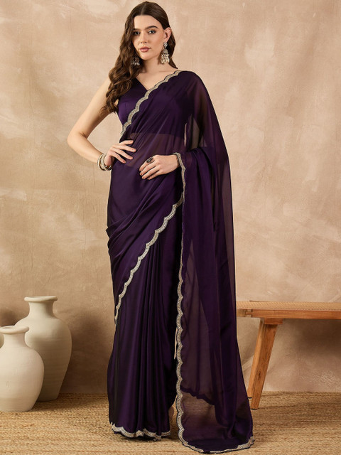 all about you Women Sequinned Saree with Embellished Border & a Blouse piece