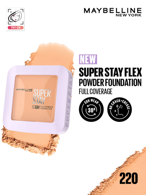 Maybelline New York Super Stay Flex 30H Wear Powder Foundation Compact for Oily Skin - 220