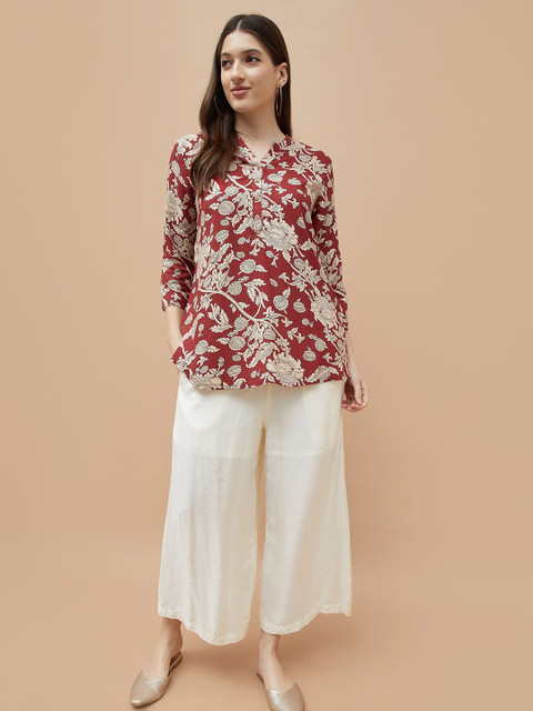 Melange by Lifestyle Floral Printed Mandarin Collar Straight Kurti