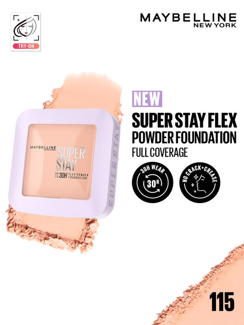 Maybelline New York Super Stay Flex 30H Wear Powder Foundation Compact for Oily Skin - 115