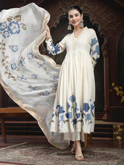 Stylum Women Floral Printed Empire Sequinned Kurta with Trousers & Dupatta