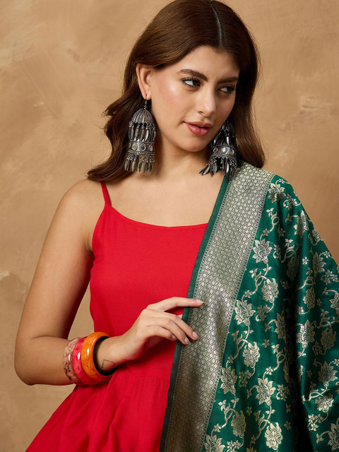 InWeave Floral Woven Design Banarasi Dupatta With Zari Border - Image 2