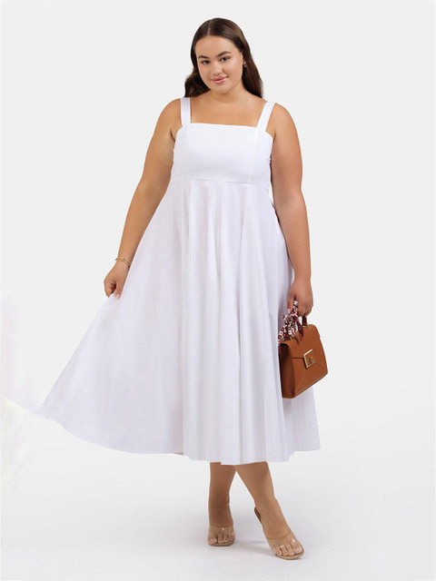 Virgio Women Plus Size Shoulder Straps Fit & Flare Midi Dress