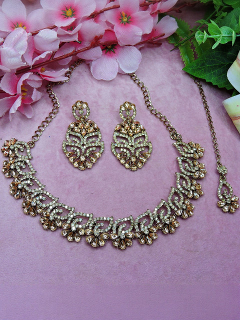 VATSALYA creation Gold-Plated Alloy Artificial Stones Statement Necklace