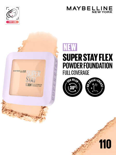 Maybelline New York Super Stay Flex 30H Wear Powder Foundation Compact for Oily Skin - 110