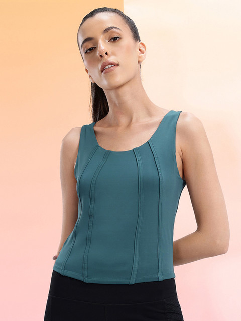 HRX by Hrithik Roshan Scoop Neck Panelled Rapid-Dry Slim Fit Crop Training Tank T-shirt