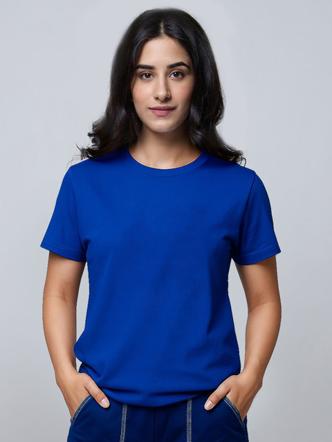 LoveDky Women Solid Round Neck Cotton T-shirt