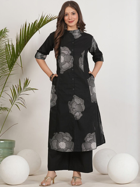 Amayra Women Floral Printed Regular Pure Cotton A-Line Kurta with Palazzos