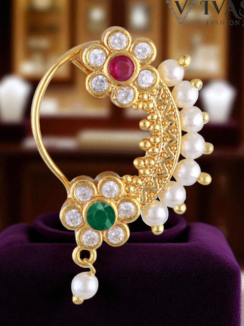 VIVASTRI Women Gold Plated Alloy Nath Nose Pins