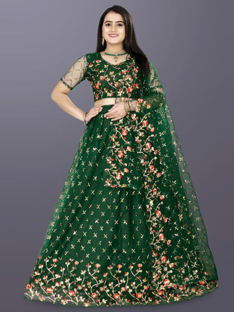 Aika Embroidered Sequinned Semi-Stitched Lehenga & Unstitched Blouse With Dupatta