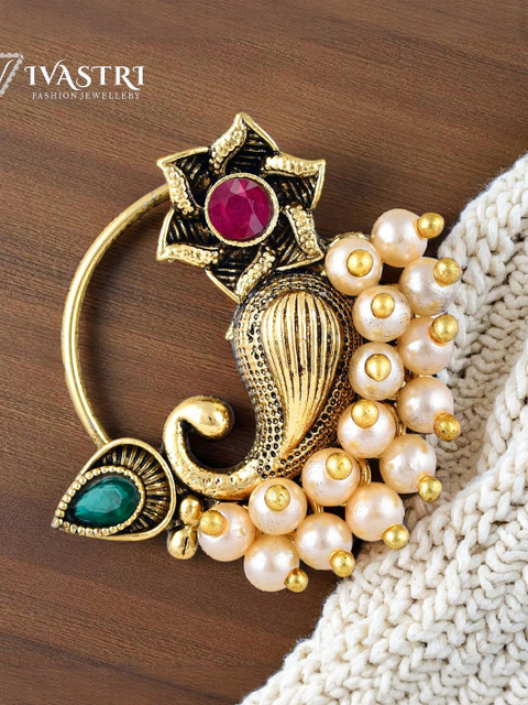 VIVASTRI Women Gold Plated Alloy Nath Nosepin